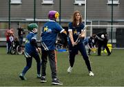 27 November 2017; Mags D'Arcy of Wexford with John O’Keefe, Killinure NS, Co Limerick, left, and Aaron Dempsey, Scoil Réalt Na Mara, Kilmore, Co Wexford, centre, during the launch of the GAA 5 Star Centres at O'Connell Boys National School and Croke Park in Dublin. Photo by Sam Barnes/Sportsfile