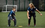 27 November 2017; Caroline O'Hanlon of Galway with Jake Butler, 12, from O'Connell Boys National School during the launch of the GAA 5 Star Centres at O'Connell Boys National School and Croke Park in Dublin. Photo by Sam Barnes/Sportsfile