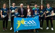27 November 2017; In attendance during the launch of the GAA 5 Star Centres, are, back row from left, Caroline O'Hanlon of Armagh, Diarmuid O'Connor of Mayo, Uachtarán Chumann Lúthchleas Gael Aogán Ó Fearghail, Carmel Power, Principal of Killinure N.S., Co Limerick, Willie Walsh, Coach at Killinure N.S., Co Limerick, Mags D'Arcy of Wexford and Conor Whelan of Galway with, front row from left, Sean Fitzgerald, 9, Sarah Ryan, 8, and John O'Keefe, 10, all from Killinure N.S., Co Limerick, at O'Connell Boys National School and Croke Park in Dublin. Photo by Sam Barnes/Sportsfile