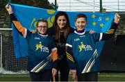 27 November 2017; In attendance during the launch of the GAA 5 Star Centres, is Mags D'Arcy of Wexford, centre, with Aaron Dempsey and Lily Mai Berry of Scoil Réalt Na Mara, Kilmore, Co Wexford, for the GAA, at O'Connell Boys National School and Croke Park in Dublin. Photo by Sam Barnes/Sportsfile