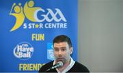 27 November 2017; Willie Cleary, Wexford GAA Gaes Development Officer, speaking during the launch of the GAA 5 Star Centres at O'Connell Boys National School and Croke Park in Dublin. Photo by Sam Barnes/Sportsfile