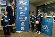 27 November 2017; INTO President John Boyle with, from left, Sarah Ryan, 8, John O'Keefe, 10, and Sean Fitzgerald, 9, of Killinure NS, Co Limerick, during the launch of the GAA 5 Star Centres at O'Connell Boys National School and Croke Park in Dublin. Photo by Sam Barnes/Sportsfile
