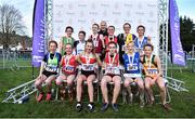 26 November 2017; The 12 finalists of the U14 girls race with Jim Dowdall, Managing Director of Irish Life Health, during the Irish Life Health Juvenile Even Age Cross Country Championships 2017 at the National Sports Campus in Abbotstown, Dublin. Photo by David Fitzgerald/Sportsfile