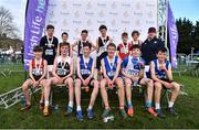 26 November 2017; The 12 finalists of the U14 boys race with Georgina Drumm, President of Athletics Ireland, during the Irish Life Health Juvenile Even Age Cross Country Championships 2017 at the National Sports Campus in Abbotstown, Dublin. Photo by David Fitzgerald/Sportsfile