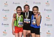 26 November 2017; Silver medalist Zoie Richie of Rathfarnham W.S.A.F. A.C., left, gold medalist Erínn Leavy of Dunleer A.C., centre, and bronze medalist Ava Fitzgerald of Carraig-Na-Bhfear A.C, after the U12 girls race during the Irish Life Health Juvenile Even Age Cross Country Championships 2017 at the National Sports Campus in Abbotstown, Dublin. Photo by David Fitzgerald/Sportsfile
