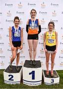 26 November 2017; Silver medalist Fian Sweeney of Dublin City Harriers A.C., left, gold medalist Stephanie Cotter of West Muskerry A.C, centre, and Fiona Everard of Bandon A.C. following the Junior Girls race in the Irish Life Health Juvenile Even Age Cross Country Championships 2017 at the National Sports Campus in Abbotstown, Dublin. Photo by David Fitzgerald/Sportsfile