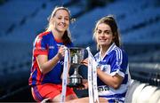 28 November 2017; Captains, Annie Moffatt of Dunboyne, left, and Aoife Keating of Kinsale, with the Ladies All-Ireland Intermediate Club Trophy during a LGFA All-Ireland Club Finals Captain's Day at Croke Park in Dublin. Photo by Sam Barnes/Sportsfile