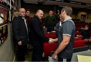 28 November 2017; Munster head coach Johann van Graan exchanges a handshake with Colm Kinsella of The Limerick Leader during a Munster Rugby Press Conference at the University of Limerick in Limerick. Photo by Diarmuid Greene/Sportsfile