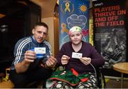 28 November 2017; The Gaelic Players Association (GPA) and Childhood Cancer Foundation (CCF) today launched the #Championsofcourage Campaign which will see inter-county players across the country continue to support the CCF and help Ireland’s fight against childhood cancer. In attendance is 11 year old Mayo supporter Hazel Campbell with Eoghan O’Gara of Dublin in St John’s Ward at Our Lady’s Children’s Hospital, Crumlin. Photo by Matt Browne/Sportsfile