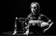 28 November 2017; (EDITORS NOTE: Image has been converted to black & white) Bríd O'Sullivan of Mourneabbey, with the Dolores Tyrrell Memorial Cup ahead of the Senior Ladies All-Ireland Club Final, during a LGFA All-Ireland Club Finals Captain's Day at Croke Park in Dublin. Photo by Sam Barnes/Sportsfile