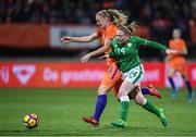 28 November 2017; Amber Barrett of Republic of Ireland in action against Stephanie van der Gragt of Netherlands during the 2019 FIFA Women's World Cup Qualifier match between Netherlands and Republic of Ireland at Stadion de Goffert in Nijmegen, Netherlands. Photo by Stephen McCarthy/Sportsfile