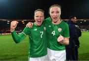 28 November 2017; Diane Caldwell, left, and Louise Quinn of Republic of Ireland following the 2019 FIFA Women's World Cup Qualifier match between Netherlands and Republic of Ireland at Stadion de Goffert in Nijmegen, Netherlands. Photo by Stephen McCarthy/Sportsfile