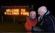 30 November 2017; Annette Billings, widow of the late David Billings catches up with Jim McClean, former Director of UCD Rugby, ahead of the Official Opening of Billings Park match between UCD and Dublin at Billings Park in UCD, Dublin. Photo by Cody Glenn/Sportsfile