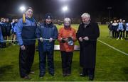 30 November 2017; Annette Billings, widow of the late David Billings, cuts the ribbon alongside, from left, Brian Mullins, Director of Sport, UCD, Dublin Manager Jim Gavin and GAA President Aogán Ó Fearghaíl during the Official Opening of Billings Park match between UCD and Dublin at Billings Park in UCD, Dublin. Photo by Cody Glenn/Sportsfile