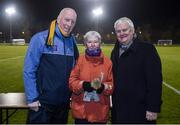 30 November 2017; Annette Billings, widow of the late David Billings, with Brian Mullins, Director of Sport, UCD, and GAA President Aogán Ó Fearghaíl during the Official Opening of Billings Park match between UCD and Dublin at Billings Park in UCD, Dublin. Photo by Cody Glenn/Sportsfile