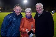 30 November 2017; Annette Billings, widow of the late David Billings, with Dublin manager Jim Gavin, and President of the GAA Aogán Ó Fearghaíl, ahead of the Official Opening of Billings Park match between UCD and Dublin at Billings Park in UCD, Dublin. Photo by Cody Glenn/Sportsfile