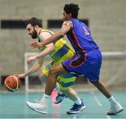 30 November 2017; Conor Meany of UCD Marian in action against Tamron Manning of Eanna during the Basketball Ireland Men's Superleague match between UCD Marian and Eanna at UCD Sports Centre in Dublin. Photo by Brendan Moran/Sportsfile