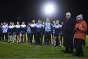 30 November 2017; Annette Billings and President  of the GAA Aogán Ó Fearghaíl ahead of the Official Opening of Billings Park match between UCD and Dublin at Billings Park in UCD, Dublin. Photo by Cody Glenn/Sportsfile