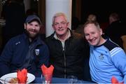 30 November 2017; UCD football manager John Divilly, with from left, UCD hurling manager Nicky English, and Dublin manager Jim Gavin during dinner following the Official Opening of Billings Park match between UCD and Dublin at Billings Park in UCD, Dublin. Photo by Cody Glenn/Sportsfile