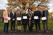 1 December 2017; Inter-county stars graduated today from the Jim Madden GPA Leadership Programme at Maynooth University. Pictured are, from left, Mayo footballer Tom Parsons, GPA President David Collins, Leitrim ladies footballer Anna Conlon, former Kildare ladies footballer Stacey Cannon, President of Maynooth University Prof. Philip Nolan, former Tipperary hurler Darragh Egan and Kilkenny hurler Michael Fennelly, at Maynooth University, Maynooth, Co Kildare. Photo by Seb Daly/Sportsfile