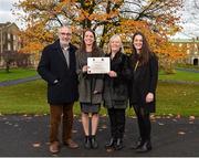 1 December 2017; Inter-county stars graduated today from the Jim Madden GPA Leadership Programme at Maynooth University. Pictured is Leitrim ladies footballer Anna Conlon, with family members, from left, father Séan, mother Bríd and sister Iseult, at Maynooth University, Maynooth, Co Kildare. Photo by Seb Daly/Sportsfile