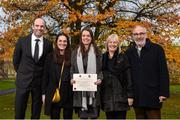 1 December 2017; Inter-county stars graduated today from the Jim Madden GPA Leadership Programme at Maynooth University. Pictured is Leitrim ladies footballer Anna Conlon, with GPA Chief Executive Dermot Earley, left, and family members, from left, sister Iseult, mother Bríd and father Séan, at Maynooth University, Maynooth, Co Kildare. Photo by Seb Daly/Sportsfile