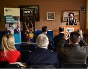 1 December 2017; Inter-county stars graduated today from the Jim Madden GPA Leadership Programme at Maynooth University. Pictured is President of Maynooth University Prof. Philip Nolan speaking during the ceremony, at Maynooth University, Maynooth, Co Kildare. Photo by Seb Daly/Sportsfile