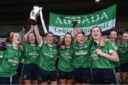 2 December 2017; Aghada captain Emma Farmer lifts the cup as her team-mates from left, Bridget Wall, Lauren McAllister, Clare Walsh, Katie O'Farrell and Hannah Looney celebrate after the All-Ireland Ladies Football Junior Club Championship Final match between Aghada and Corduff at Crettyard in Co Laois. Photo by Matt Browne/Sportsfile