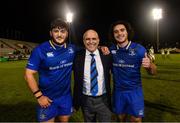 2 December 2017; Vakh Abdaladze, left, and James Lowe with Leinster Rugby President Niall Rynne following their Leinster debut in the Guinness PRO14 Round 10 match between Benetton and Leinster at the Stadio Comunale di Monigo in Treviso, Italy. Photo by Ramsey Cardy/Sportsfile