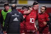 2 December 2017; Sam Arnold of Munster celebrates with team-mates Ian Keatley, Billy Holland and James Hart after scoring his side's first try during the Guinness PRO14 Round 10 match between Munster and Ospreys at Irish Independent Park in Cork. Photo by Diarmuid Greene/Sportsfile