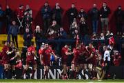 2 December 2017; Rory Scannell of Munster celebrates with team-mates after scoring his side's fourth try during the Guinness PRO14 Round 10 match between Munster and Ospreys at Irish Independent Park in Cork. Photo by Diarmuid Greene/Sportsfile