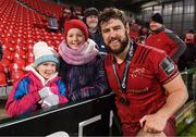 2 December 2017; Man of the Match Rhys Marshall with Chloe, aged 7, left, and Aurelia, aged 10, from Waterford, after the Guinness PRO14 Round 10 match between Munster and Ospreys at Irish Independent Park in Cork. Photo by Diarmuid Greene/Sportsfile