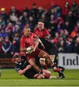 2 December 2017; Simon Zebo of Munster is tackled by Sam Parry, left, and Olly Cracknell of Ospreys during the Guinness PRO14 Round 10 match between Munster and Ospreys at Irish Independent Park in Cork. Photo by Diarmuid Greene/Sportsfile