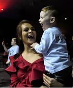2 December 2017; Dillon McCormack, aged 2, from Limerick watches on with his mother Lauren as his father Graham McCormack enters the ring ahead of his bout at the National Stadium in Dublin. Photo by David Fitzgerald/Sportsfile