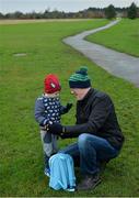 3 December 2017; Colin Davy helps with the gloves of his son Zach Daly, age 3, from Swords, Co Dublin, ahead of the run. parkrun Ireland in partnership with Vhi, expanded their range of junior events to thirteen with the introduction of the Holywell junior parkrun on Sunday, December 3rd. Junior parkruns are 2km long and cater for 4 to 14 year olds, free of charge providing a fun and safe environment for children to enjoy exercise. To register for a parkrun near you visit www.parkrun.ie. Photo by Cody Glenn/Sportsfile