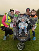 3 December 2017; Volunteer Sineád McDermott, from left, and her family Laoise, age 5, Conor, age 2, husband Ryan, and Rob, age 8, from Swords, Co Dublin, ahead of the run. parkrun Ireland in partnership with Vhi, expanded their range of junior events to thirteen with the introduction of the Holywell junior parkrun on Sunday, December 3rd. Junior parkruns are 2km long and cater for 4 to 14 year olds, free of charge providing a fun and safe environment for children to enjoy exercise. To register for a parkrun near you visit www.parkrun.ie. Photo by Cody Glenn/Sportsfile
