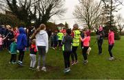 3 December 2017; Participants do a warm-up prior to the parkrun Ireland event in Deerpark, Mount Merrion, Dublin. parkrun Ireland in partnership with Vhi, expanded their range of junior events to thirteen with the introduction of the Deerpark junior parkrun on Sunday, December 3rd. Junior parkruns are 2km long and cater for 4 to 14 year olds, free of charge providing a fun and safe environment for children to enjoy exercise. To register for a parkrun near you visit www.parkrun.ie. Photo by Brendan Moran/Sportsfile