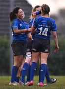 3 December 2017; Sene Naoupu, left, and Megan Williams of Leinster celebrate their side's fifth try during the Women's Interprovincial Rugby match between Ulster and Leinster at Dromore RFC in Dromore, Co Antrim. Photo by David Fitzgerald/Sportsfile
