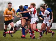 3 December 2017; Megan Williams of Leinster is tackled by Beth Cregan, left, and Kathryn Dane of Ulster during the Women's Interprovincial Rugby match between Ulster and Leinster at Dromore RFC in Dromore, Co Antrim. Photo by David Fitzgerald/Sportsfile