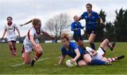 3 December 2017; Susan Vaughan of Leinster goes over to score her side's fourth try during the Women's Interprovincial Rugby match between Ulster and Leinster at Dromore RFC in Dromore, Co Antrim. Photo by David Fitzgerald/Sportsfile