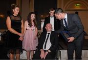 2 December 2017; Dublin captain Stephen Cluxton, together with Allison, Eva and Conail makes a presentation to Antrim senior football captain Anto Finnegan who was the guest of honour at the  All-Ireland medal presentation in the InterContinental Dublin in Ballsbridge, Dublin. Photo by Ray McManus/Sportsfile