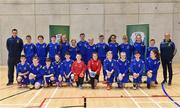 05 December 2017; Carndonagh Community School, Co. Donegal, girls and boys teams, prior to the FAI Post Primary Schools Futsal Finals at Waterford IT Indoor Arena in Waterford.  Photo by Seb Daly/Sportsfile