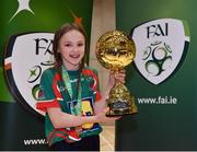 05 December 2017; Katie Collins Byrne of St. Leo's College, Co. Carlow, with her Player of the Tournament trophy following the FAI Post Primary Schools Futsal Finals at Waterford IT Indoor Arena in Waterford.  Photo by Seb Daly/Sportsfile