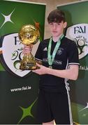 05 December 2017; Harry Nevin of St. Francis College, Rochestown, Co. Cork, with his Player of the Tournament trophy following the FAI Post Primary Schools Futsal Finals at Waterford IT Indoor Arena in Waterford.  Photo by Seb Daly/Sportsfile