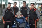 6 December 2017; Galway hurlers, from left, David Burke, Conor Cooney, Gearoid McInerney and Colm Callanan, with the Liam MacCarthy cup, at Dublin Airport prior to departure for the PwC All Star Tour 2017 in Singapore. Photo by Seb Daly/Sportsfile