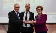 6 December 2017; Master Athlete of the Year Mark O'Shea, centre, is presented with his award by Seán McMullen, President of the Masters Athletic Association, and Mayor of Fingal Mary McCamley during the Irish Life Health National Athletics Awards 2017 at Crowne Plaza in Santry, Dublin. Photo by Piaras Ó Mídheach/Sportsfile