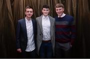 6 December 2017; Irish Schools athletes, from left, Christopher O'Donnell, Jamie Pender and Jack Manning in attendance during the Irish Life Health National Athletics Awards 2017 at Crowne Plaza in Santry, Dublin. Photo by Piaras Ó Mídheach/Sportsfile