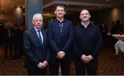 6 December 2017; Attendees, from left, Billy Delaney of Presentation College Carlow, Denis O'Sullivan of Carrigaline Community School and Ronan O'Sullivan of Davis College Mallow, during the Irish Life Health National Athletics Awards 2017 at Crowne Plaza in Santry, Dublin. Photo by Piaras Ó Mídheach/Sportsfile