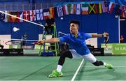 7 December 2017; Nhat Nguyen of Ireland in action against Milosz Gergely Krauz of Hungary during their Badminton Irish Open Male Singles quarter-final match at the National Indoor Arena in Abbotstown, Dublin. Photo by David Fitzgerald/Sportsfile