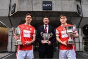 7 December 2017; In attendance at the official launch of Davy as sponsor of the Cuala Senior Hurling team are, from left, Cuala captain Paul Schutte, Tom Butler, Director, Davy Private Clients, and Con O’Callaghan. This partnership will see Davy support the current All-Ireland, Leinster and Dublin champions in their continued pursuit of excellence. Photo by Sam Barnes/Sportsfile